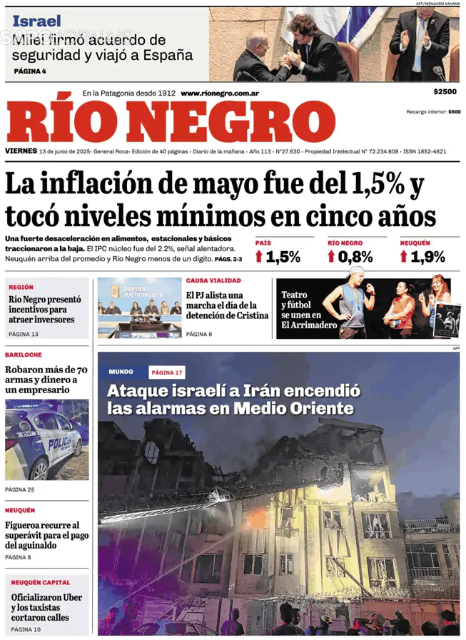 Capa jornal Rio Negro 2025-06-13