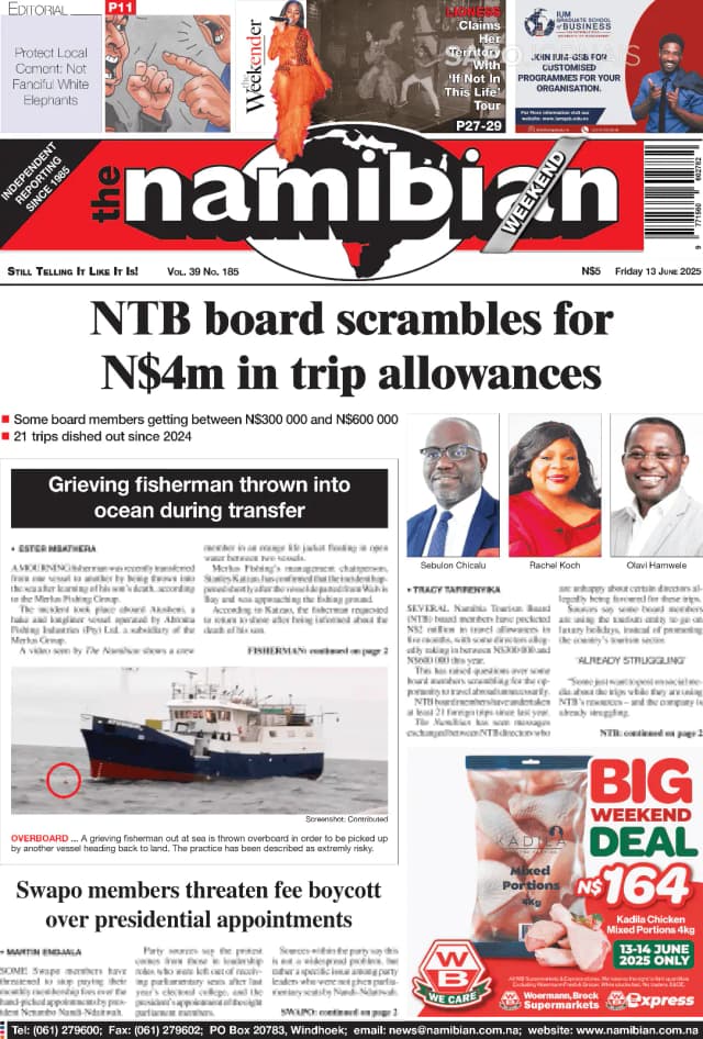 Capa jornal The Namibian 2025-06-13