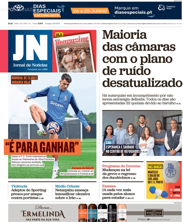 Capa jornal Jornal de Notícias 2025-06-15