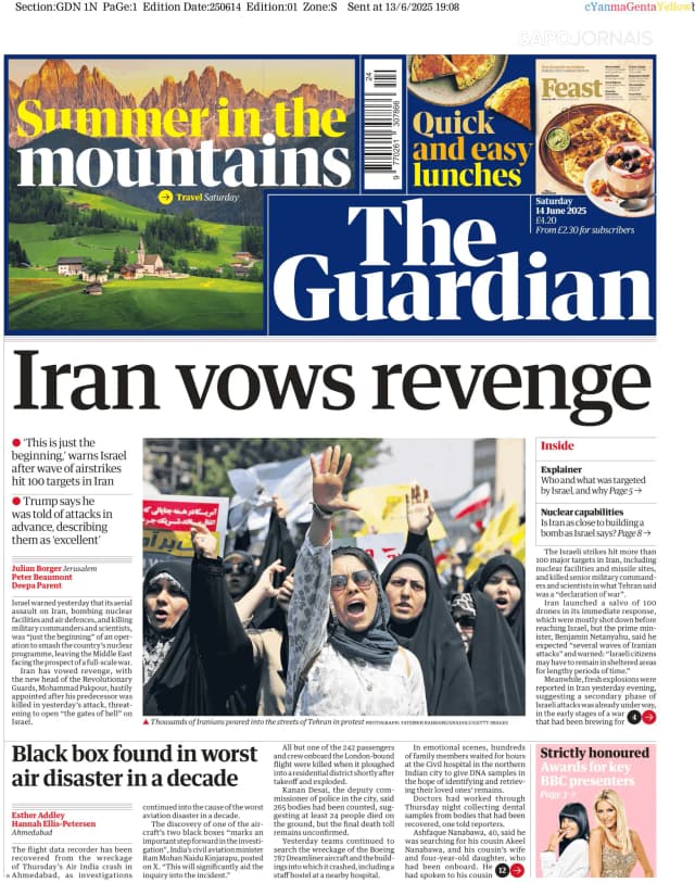 Capa jornal The Guardian 2025-06-14