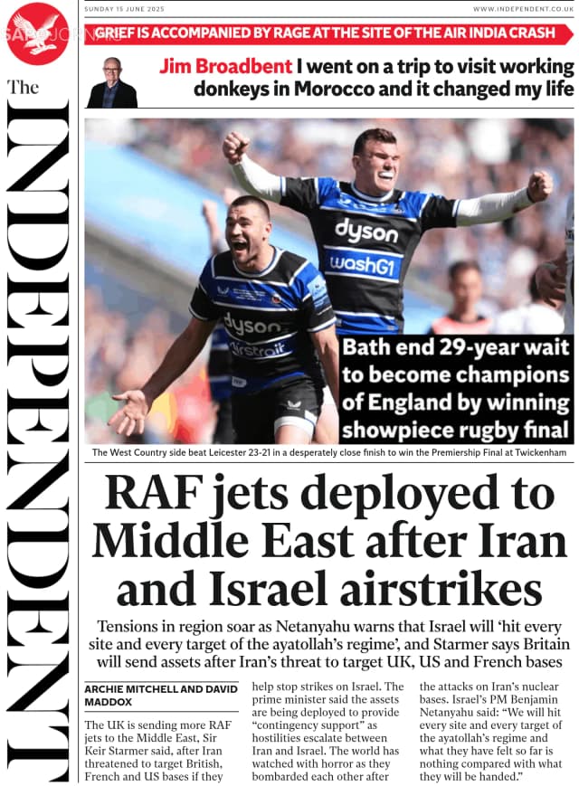 Capa jornal The Independent 2025-06-15