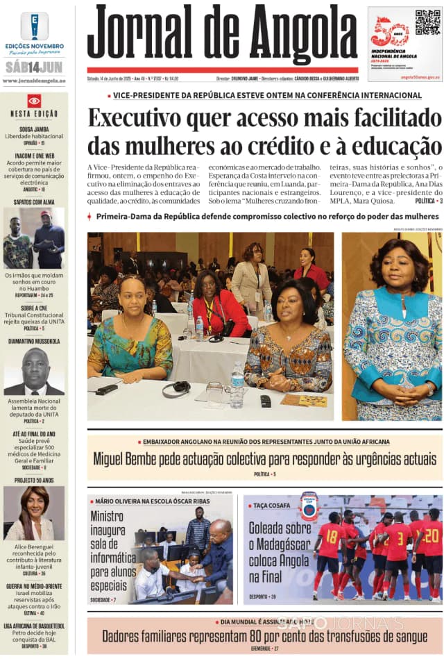 Capa jornal Jornal de Angola 2025-06-14