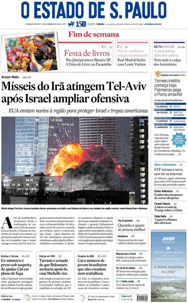 Capa jornal O Estado de S. Paulo 2025-06-14
