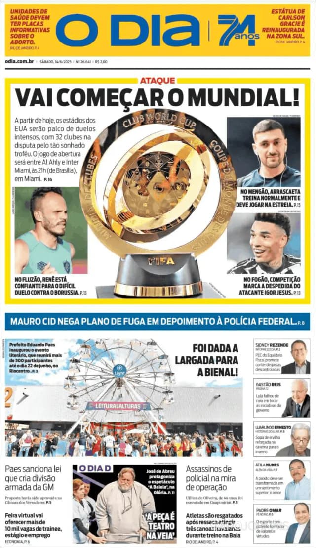 Capa jornal O Dia 2025-06-14