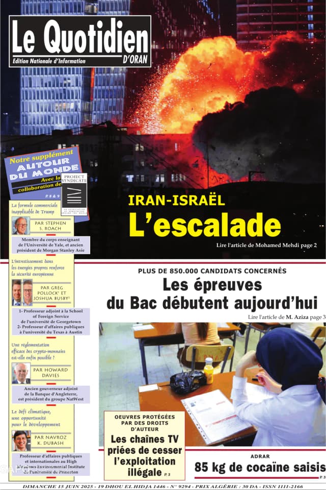 Capa jornal Le Quotidien D’Oran 2025-06-15