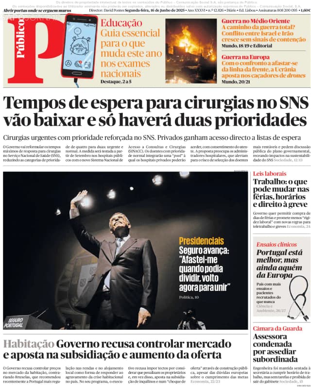 Capa jornal Público 2025-06-16
