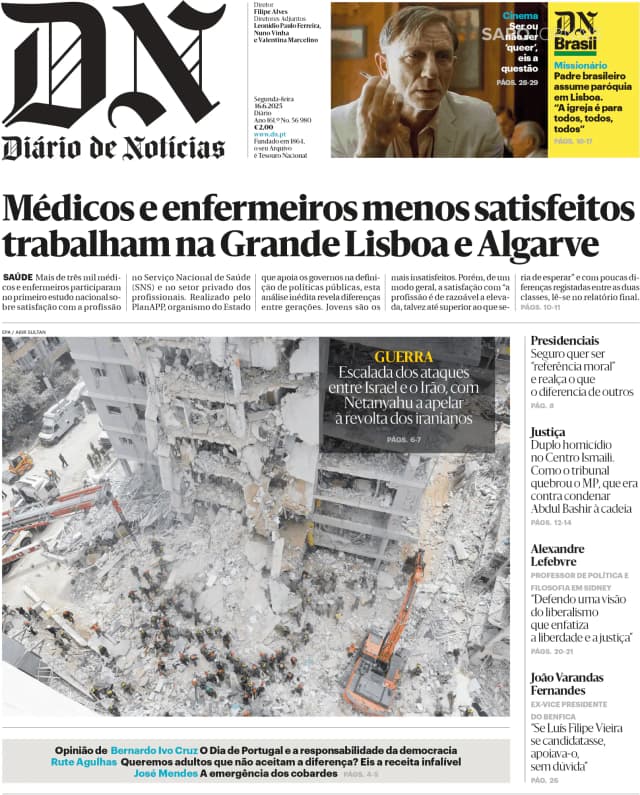 Capa jornal Diário de Notícias 2025-06-16