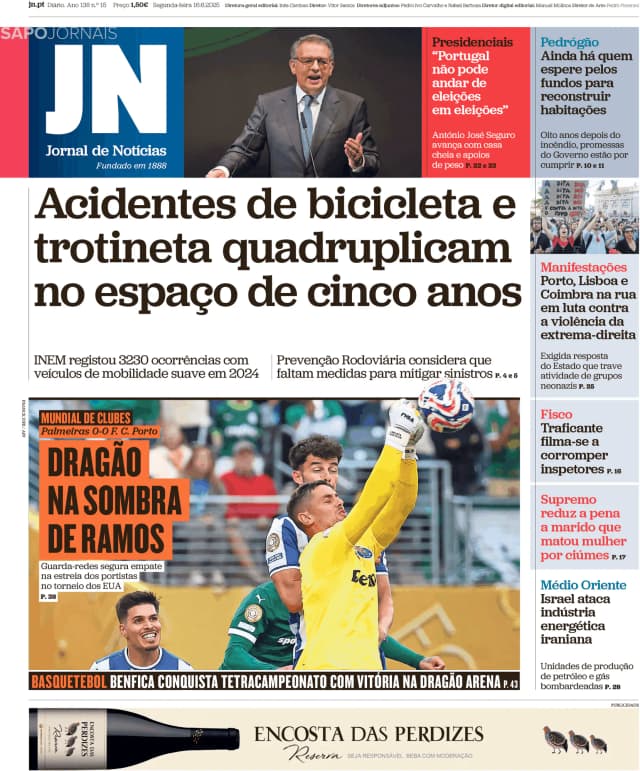 Capa jornal Jornal de Notícias 2025-06-16