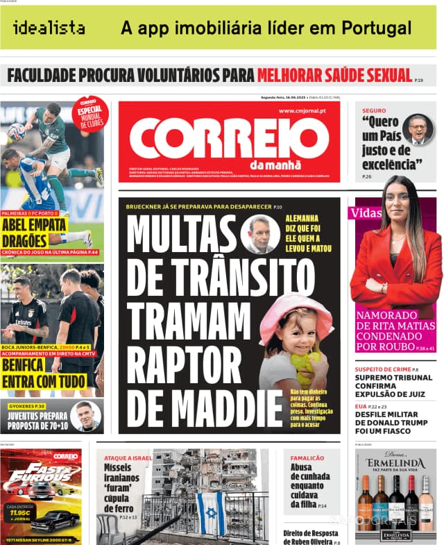 Capa jornal Correio da Manhã 2025-06-16