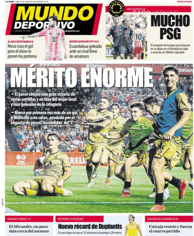 Capa jornal Mundo Deportivo (Gipuzkoa) 2025-06-16