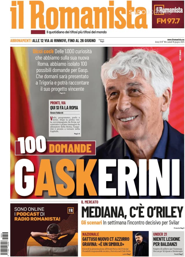 Capa jornal Il Romanista 2025-06-16