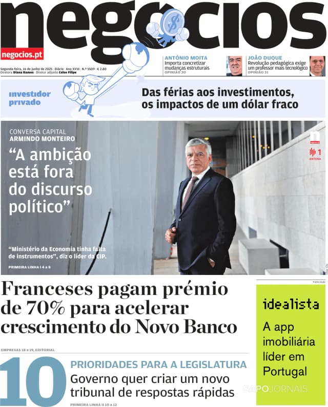 Capa jornal Jornal de Negócios 2025-06-16