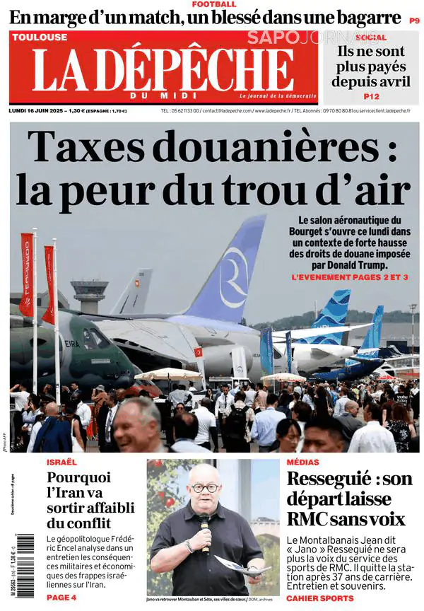 Capa jornal La Dépêche du Midi 2025-06-16