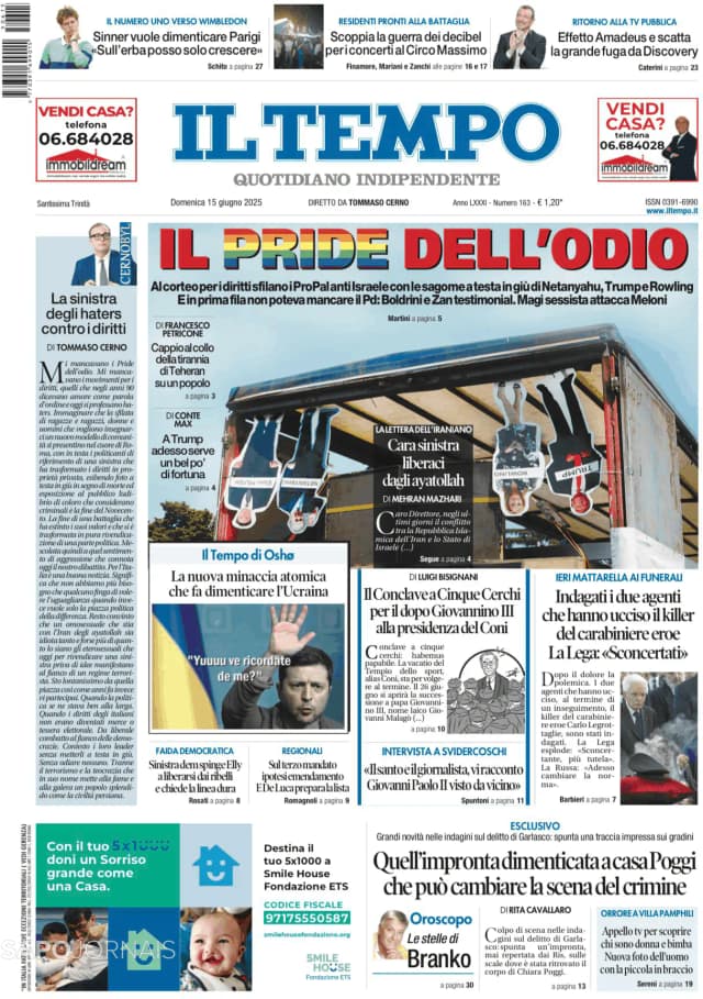 Capa jornal Il Tempo 2025-06-15
