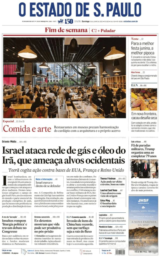 Capa jornal O Estado de S. Paulo 2025-06-15