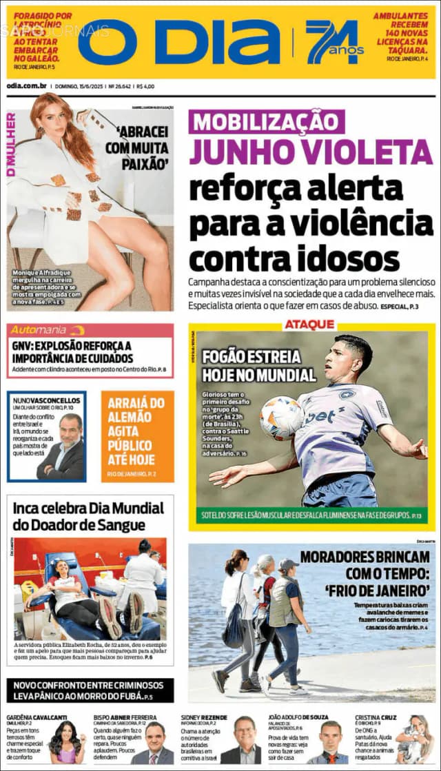 Capa jornal O Dia 2025-06-15