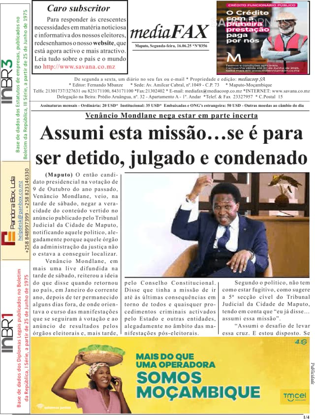 Capa jornal Mediafax 2025-06-16