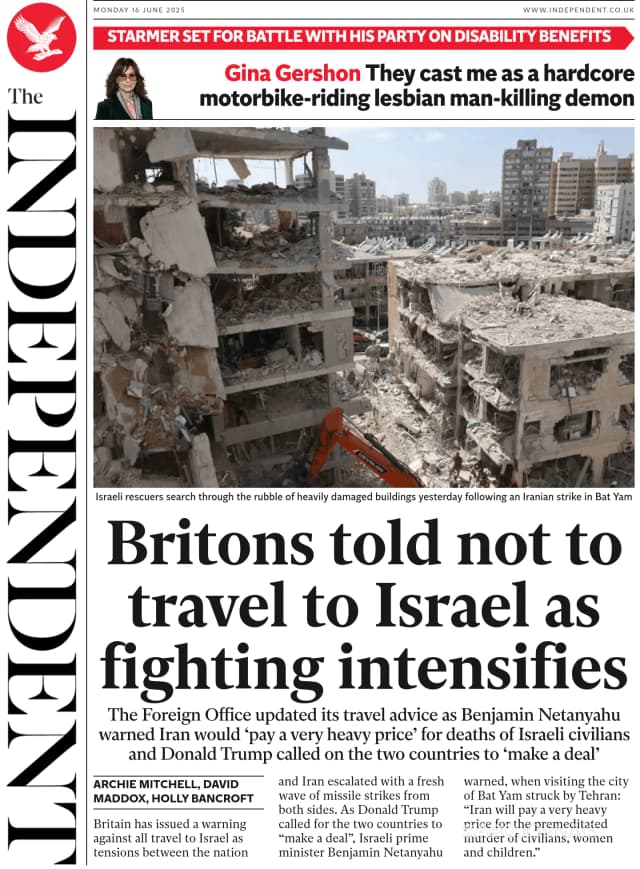 Capa jornal The Independent 2025-06-16