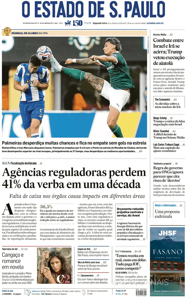 Capa jornal O Estado de S. Paulo 2025-06-16