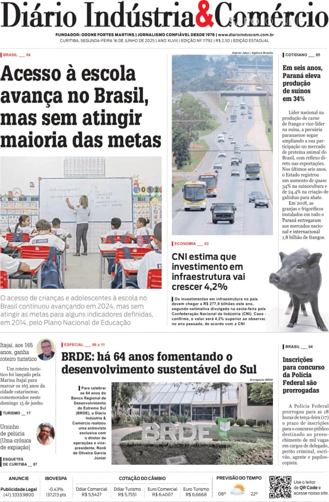 Capa jornal Diário Indústria & Comércio 2025-06-16