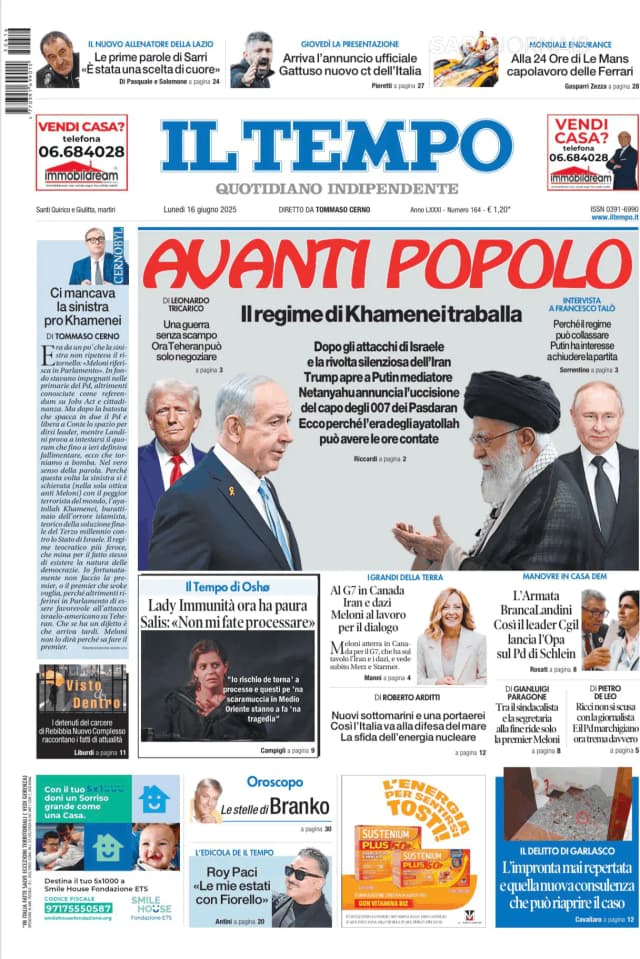 Capa jornal Il Tempo 2025-06-16