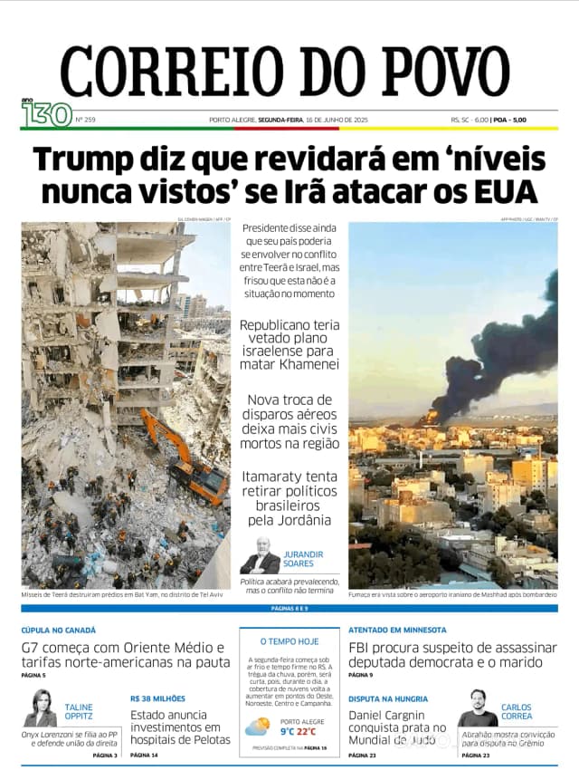 Capa jornal Correio do Povo 2025-06-16