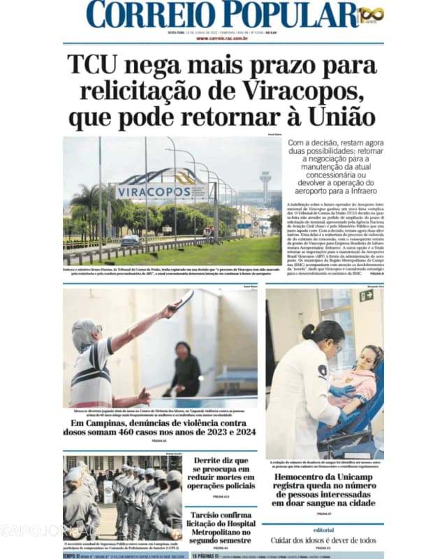 Capa jornal Correio Popular 2025-06-13