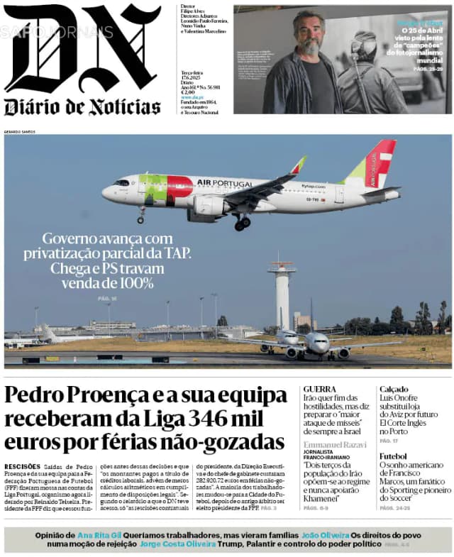 Capa jornal Diário de Notícias 2025-06-17