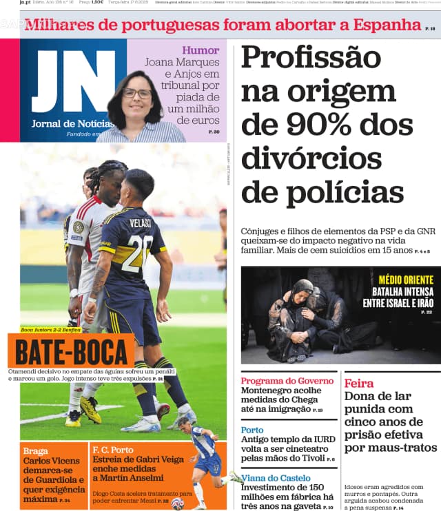 Capa jornal Jornal de Notícias 2025-06-17