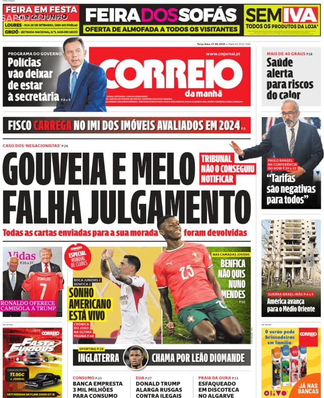 Capa jornal Correio da Manhã 2025-06-17