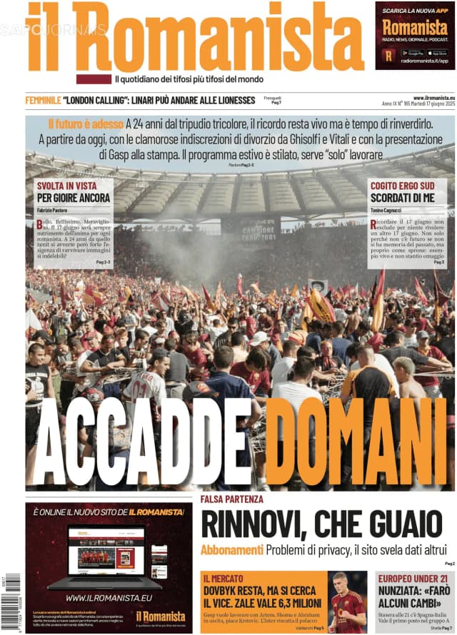 Capa jornal Il Romanista 2025-06-17