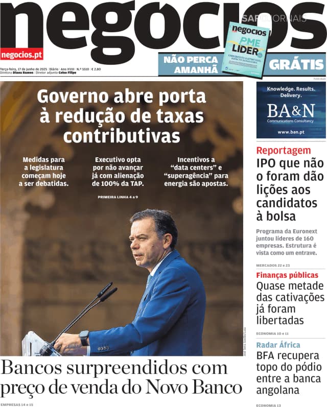 Capa jornal Jornal de Negócios 2025-06-17