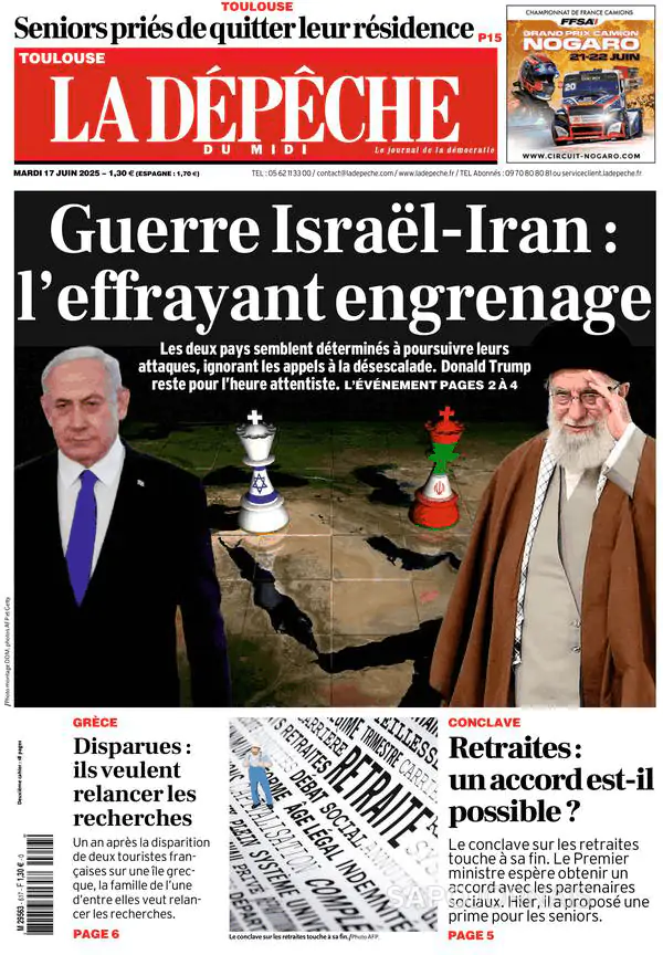 Capa jornal La Dépêche du Midi 2025-06-17
