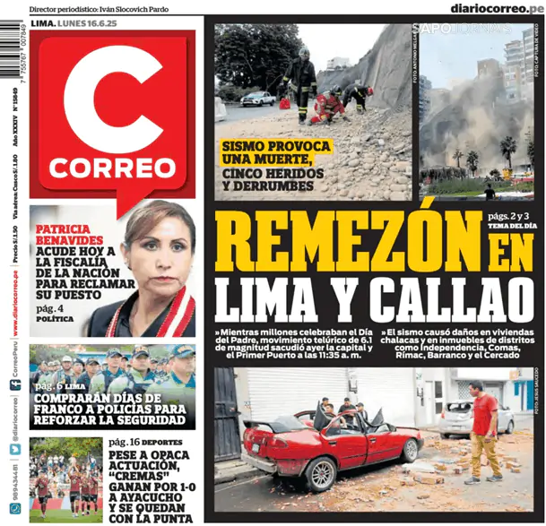 Capa jornal Diario Correo 2025-06-16