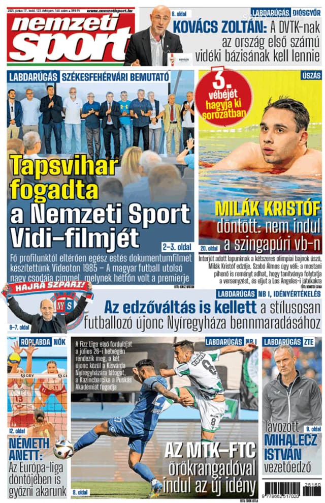 Capa jornal Nemzeti Sport 2025-06-17