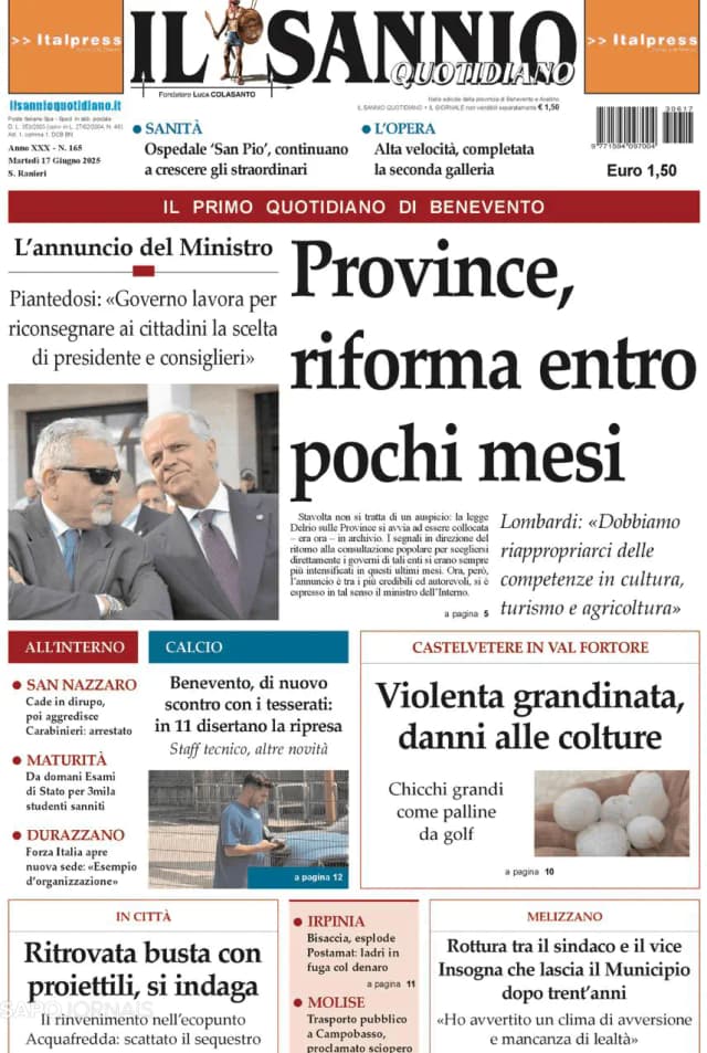Capa jornal Il Sannio Quotidiano 2025-06-17