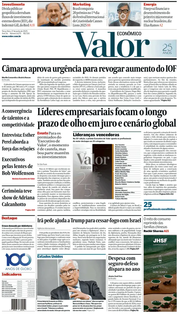 Capa jornal Valor Econômico 2025-06-17