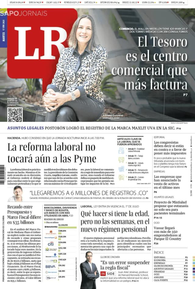 Capa jornal La Republica 2025-06-17
