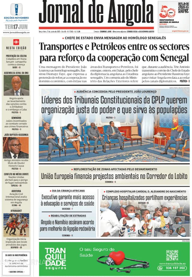 Capa jornal Jornal de Angola 2025-06-17