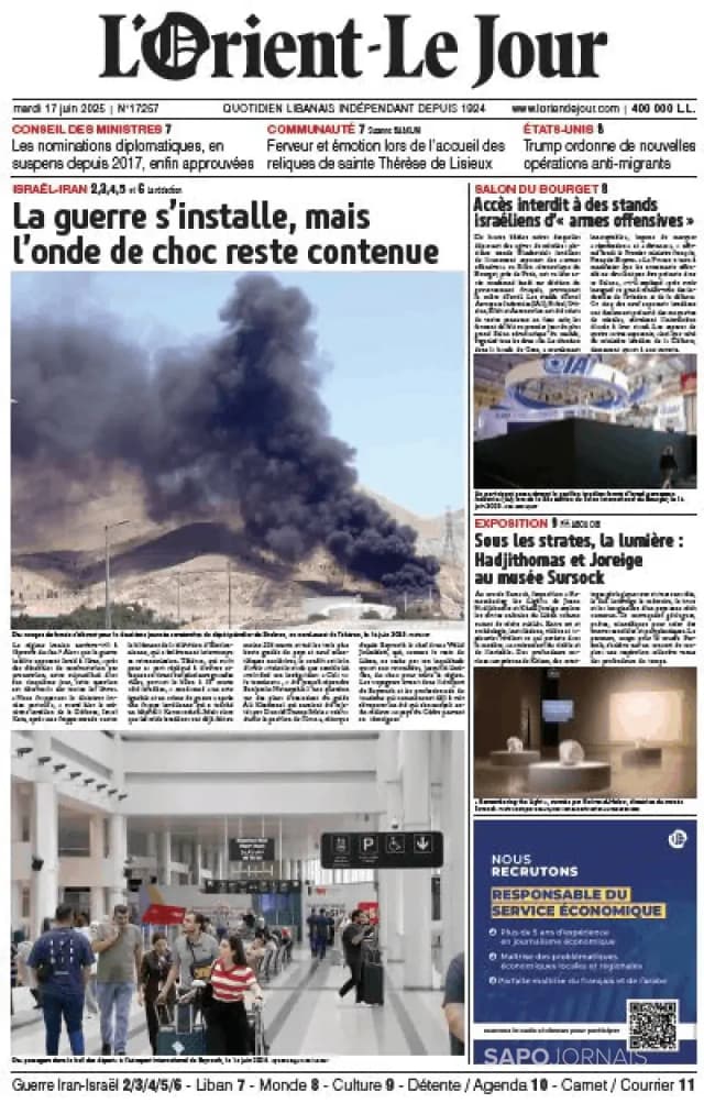 Capa jornal L'orient le jour 2025-06-17
