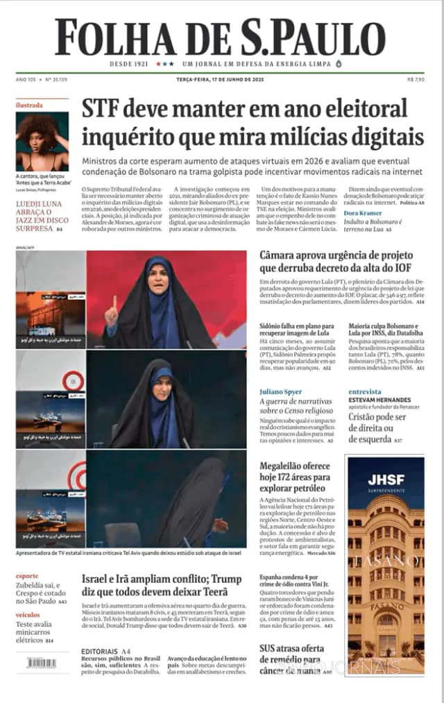 Capa jornal Folha de S. Paulo 2025-06-17