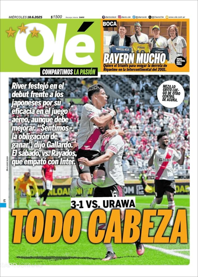 Capa jornal Olé 2025-06-18