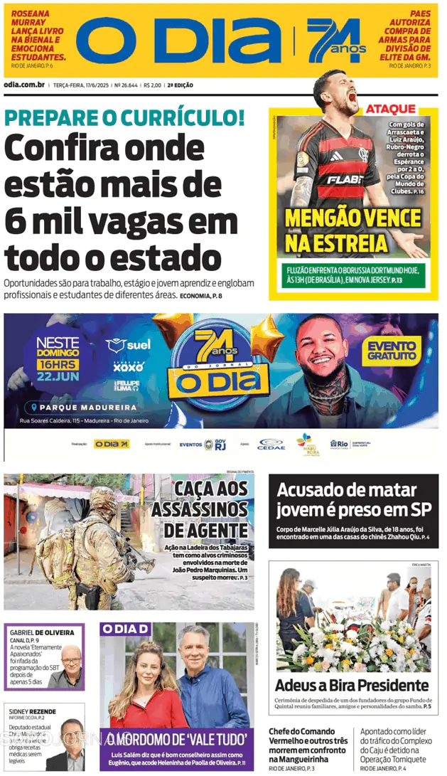 Capa jornal O Dia 2025-06-17