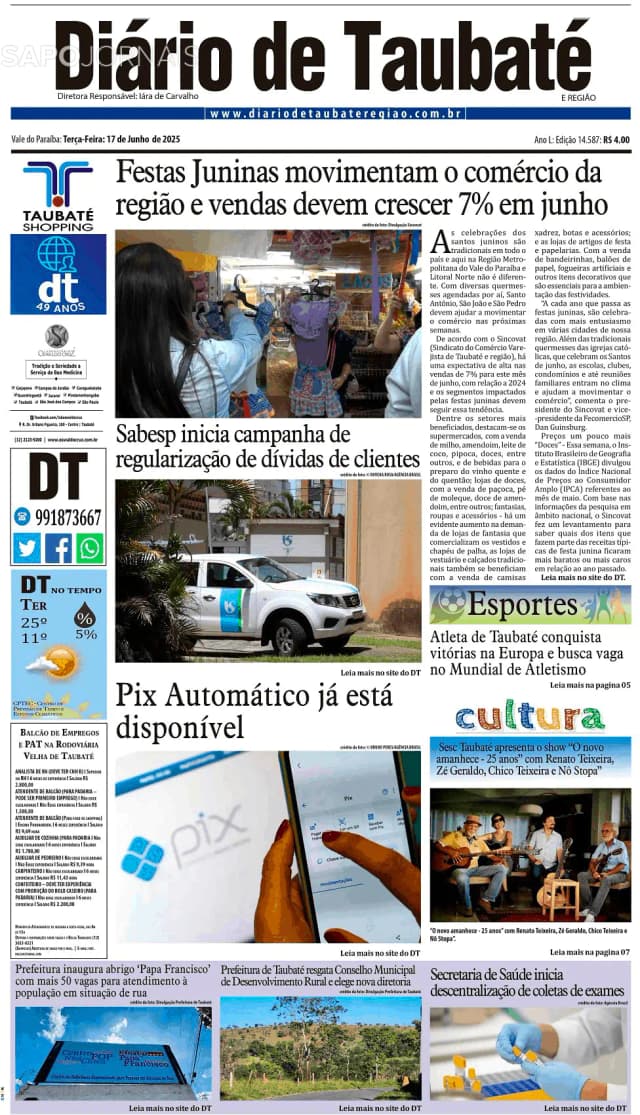 Capa jornal Diário de Taubaté 2025-06-17
