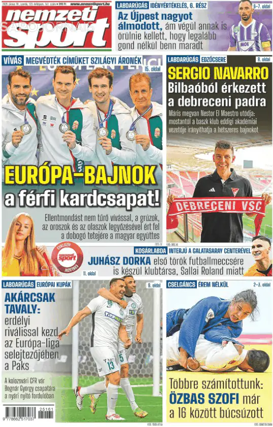 Capa jornal Nemzeti Sport 2025-06-18