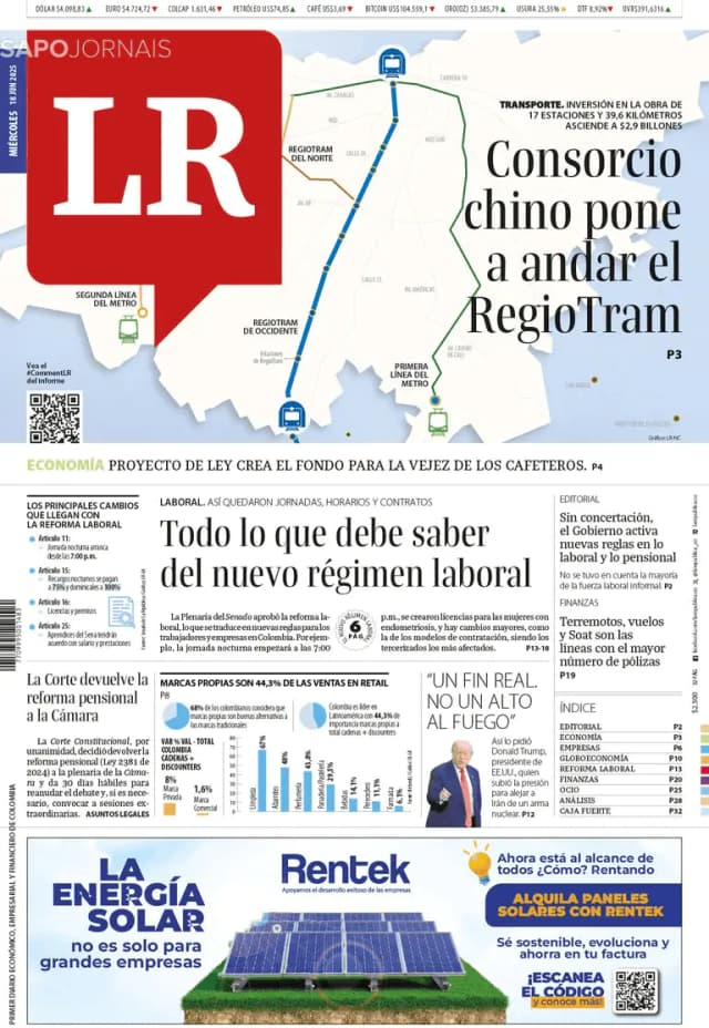 Capa jornal La Republica 2025-06-18