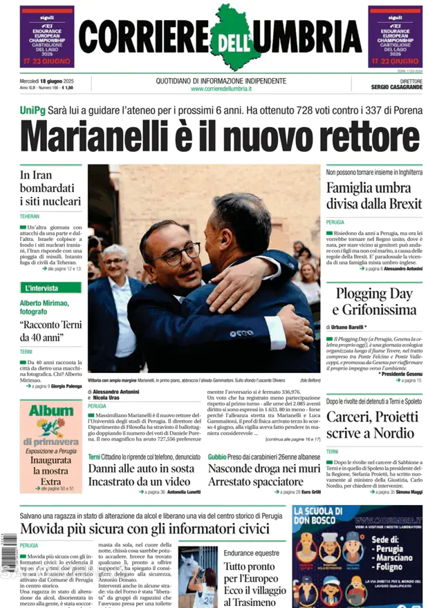 Capa jornal Corriere dell'Umbria 2025-06-18