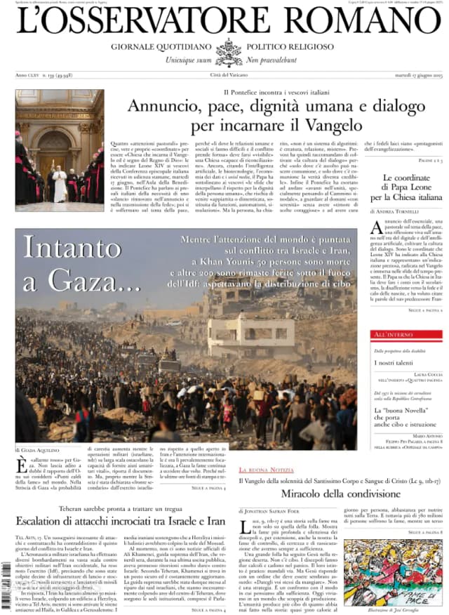 Capa jornal L'Osservatore Romano 2025-06-18