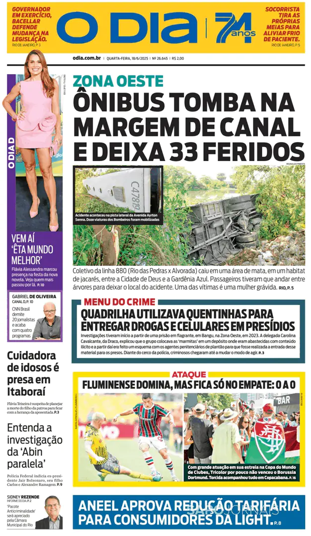 Capa jornal O Dia 2025-06-18