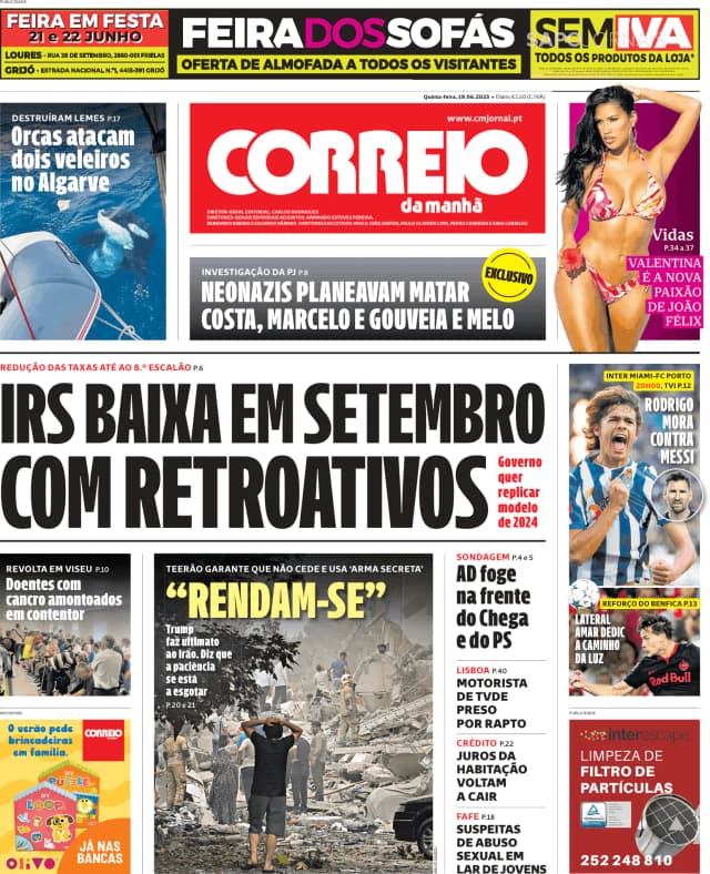 Capa jornal Correio da Manhã 2025-06-19